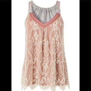 Lace Overlay Tank Top by Venus